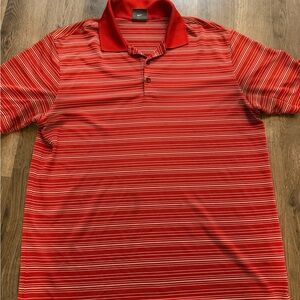 Nike Golf Dri-FIT Polo Shirt Red White Striped Short Sleeve Mens Large